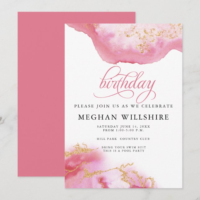 Convite Aniversário outubro Turmaline Watercolor Geode (Frente/Verso)