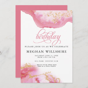 Convite Aniversário outubro Turmaline Watercolor Geode