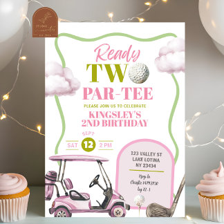 Convite Aniversário Par-Tee Duplo do Menino de Golfe Rosa