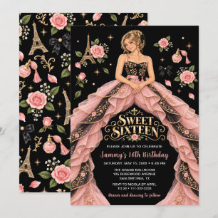 Convite Aniversário Paris Rosa Sweet Sixteen