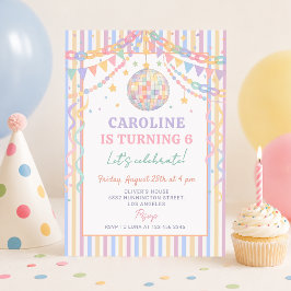 Convite Aniversário Pastel Retro Caprichoso Disco Grinalda