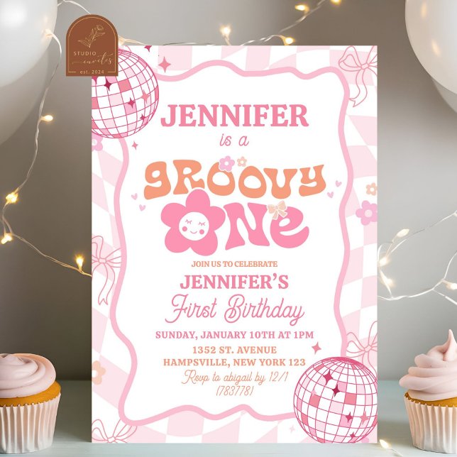 Convite Aniversário Pastel Retro Groovy Um (Criador carregado)