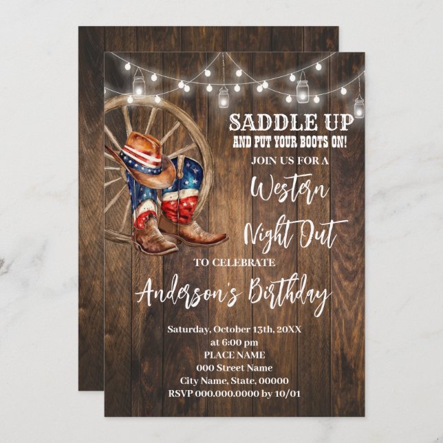 Convite Aniversário Patriótico da Noite Ocidental de Fora  (Frente/Verso)
