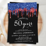 Convite Aniversário Patriótico do Elegante Blue Red Glitte<br><div class="desc">Convide amigos e família para a sua festa de aniversário com estes elegantes convites de aniversário de brilho patriótico preto, vermelho e azul, e de festa. Estes convites de aniversário vermelho, azul e preto também são perfeitos para aposentadoria e festas de formatura e comemorações, apenas mude o evento na guia...</div>