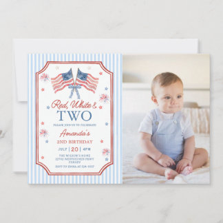 Convite Aniversário Patriótico Vermelho Branco e Dois 4 de