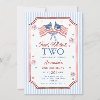 Convite Aniversário Patriótico Vermelho Branco e Dois 4 de