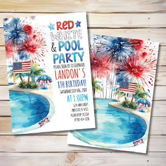 Convite Aniversário Patriótico Vermelho, Branco e Festa na