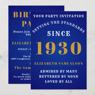 Convite Aniversário Personalizado 1930 Azul Elegante Branc