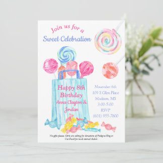 Convite Aniversário Personalizado Candy Aquarela Doce Aniv