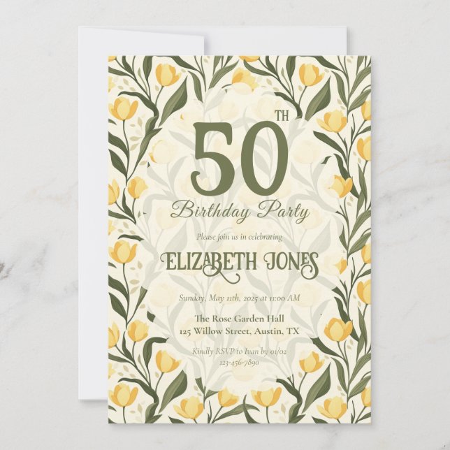 Convite Aniversário Personalizado com Tema de Tulipas (Frente)