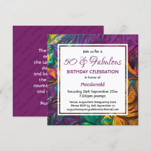 Convite Aniversário Personalizado de 50 E Abstrato Fabulo