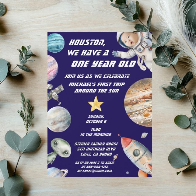Convite Aniversário Personalizado de Astronauta no Espaço  (Criador carregado)