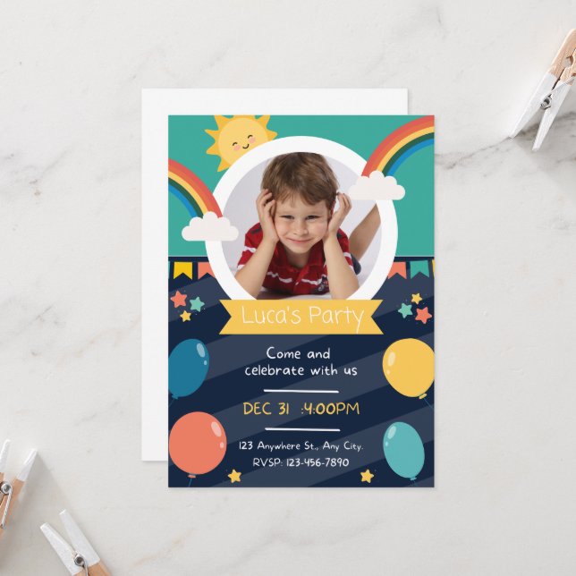 Convite Aniversário personalizado de crianças (Frente/Verso In Situ)