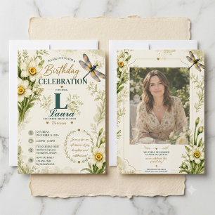 Convite Aniversário Personalizado de Dezembro com Flor de
