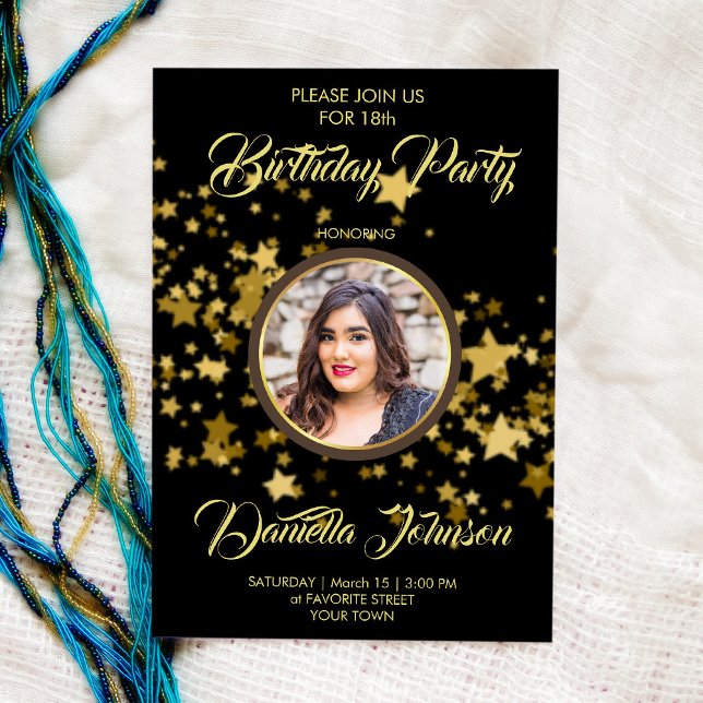 Convite Aniversário personalizado de fotografia do Glitter (Criador carregado)