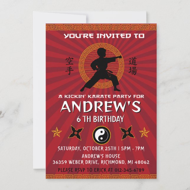 Convite Aniversário Personalizado de Karate Kung Fu (Frente)