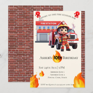 Convite Aniversário Personalizado de Menino Bombeiro 3D Fo
