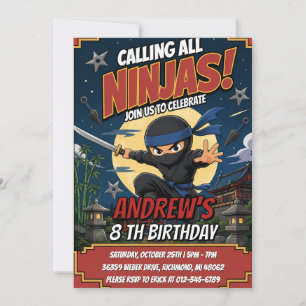 Convite Aniversário Personalizado de Ninja Guerreiro para