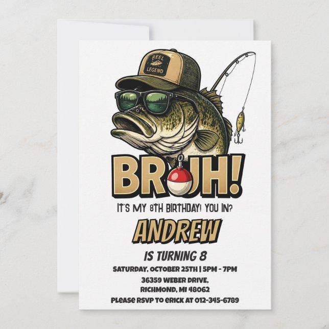 Convite Aniversário Personalizado de Pesca Bruh (Frente)