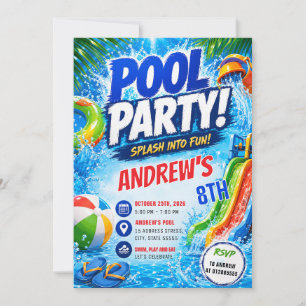 Convite Aniversário Personalizado de Piscina de Esportes c