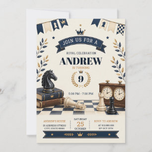 Convite Aniversário Personalizado de Xadrez Real para Cria
