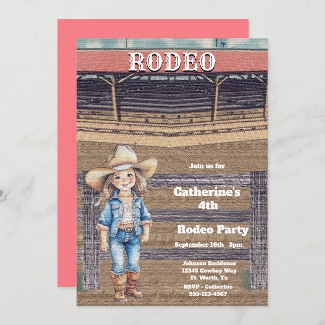 Convite Aniversário Personalizado do Rodeo Ocidental/Cowbo (Frente/Verso)