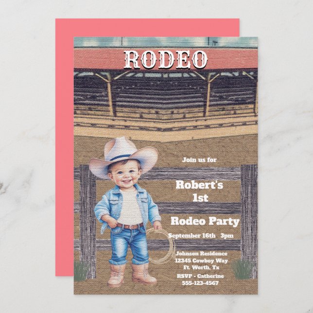 Convite Aniversário Personalizado do Rodeo Ocidental/Cowbo (Frente/Verso)