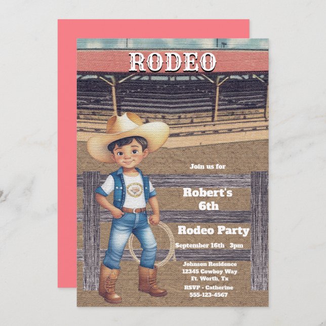 Convite Aniversário Personalizado do Rodeo Ocidental/Cowbo (Frente/Verso)