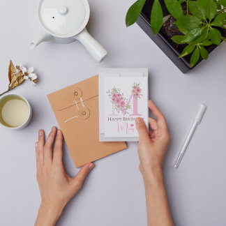 Convite Aniversário personalizado, Floral com nome persona