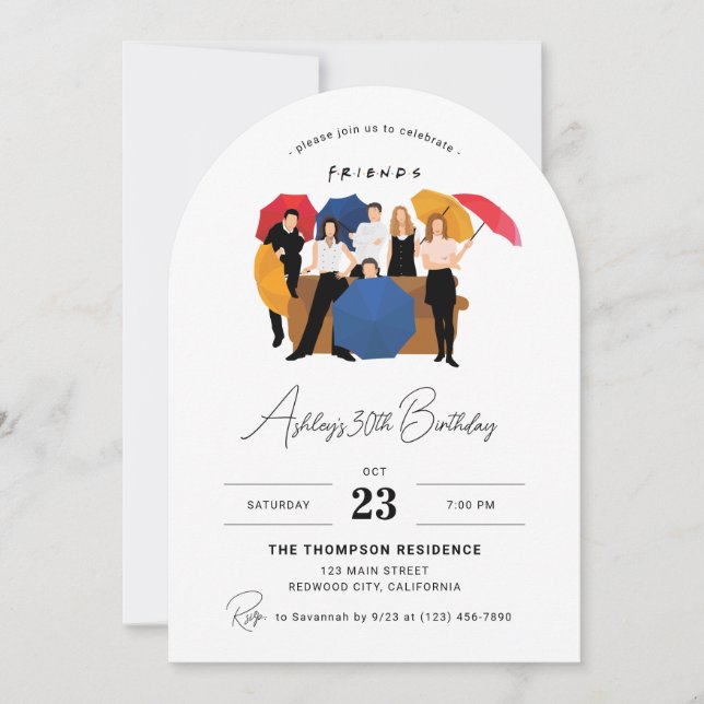Convite Aniversário Personalizável com Tema de Friends TV (Frente)