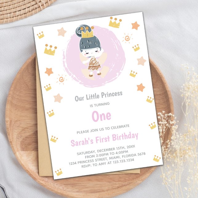 Convite Aniversário personalizável da "Nossa Pequena Princ (Our Little Princess Birthday Invitations)