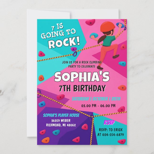 Convite Aniversário Pessoal de Escalada de Rocha Rosa (Frente)