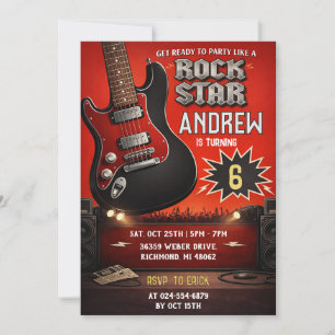 Convite Aniversário Pessoal de Rock Preto e Vermelho