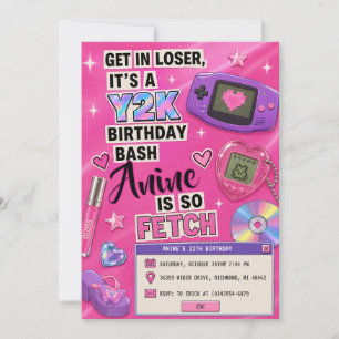 Convite Aniversário Pessoal Rosa Y2K