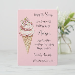 Convite Aniversário Pink Floral Here's the Scoop