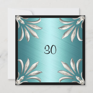 Convite Aniversário Preto Azul Turquesa com Floral