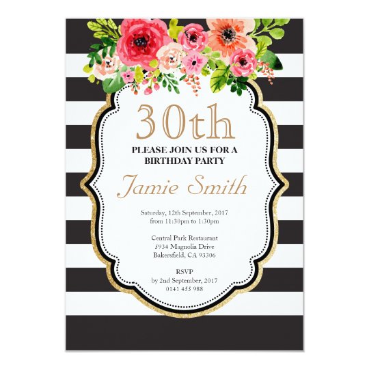 Convite Aniversario Preto E Branco Da Listra Da Flor Da Zazzle Com Br Se deseja dar uma festa de aniversário de adolescentes ou celebrar os 16 anos de forma especial, venha à optimalprint portugal para uma grande selecção de convites. convite aniversario preto e branco da listra da flor da
