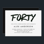 Convite Aniversário preto e branco moderno do marcador |<br><div class="desc">Este convite de festas moderno e mínimo do aniversário de 40 anos caracteriza o texto preto nervoso da caneta de marcador em um fundo preto.</div>