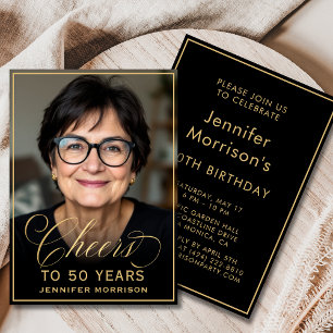 Convite Aniversário Preto e Dourado Anima 50 Anos Foto
