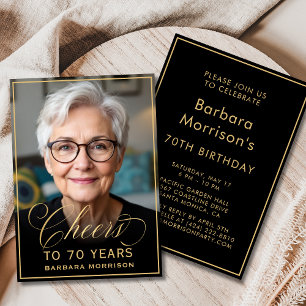 Convite Aniversário Preto e Dourado Anima 70 Anos Foto