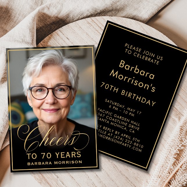 Convite Aniversário Preto e Dourado Anima 70 Anos Foto (Criador carregado)