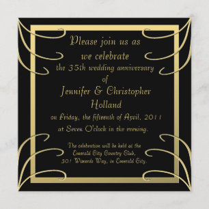 Convite Aniversário preto e Dourado elegante do redemoinh