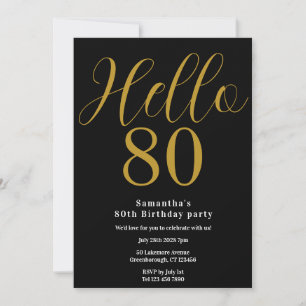 Convite Aniversário Preto Ouro Chic 80 Anos