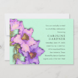 Convite Aniversário Púrpura e Lillies Rosa