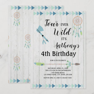 Convite Aniversário quatro sempre selvagem tribal rústic