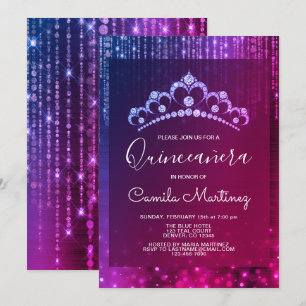 Convite Aniversário Quinceanera do roxo 15o com tiara