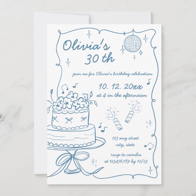 Convite Aniversário Rabiscado à Mão Escrito  (Frente)