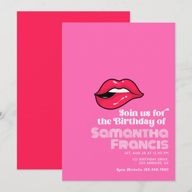 Convite Aniversário Retro Arte Pop Rosa Vibrante  (Frente/Verso)