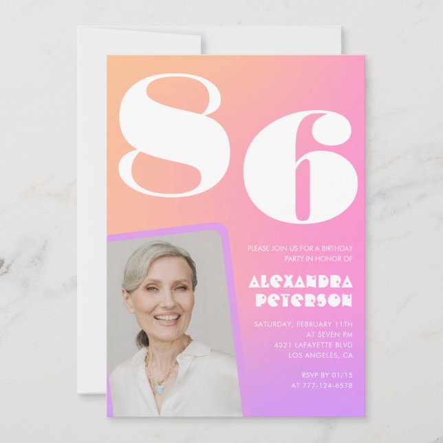 Convite Aniversário Retro Gradient Pink 86 (Frente)