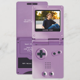 Convite Aniversário Retro Purple Handheld Gaming II